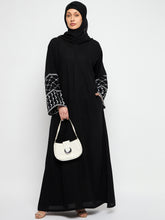 Nabia Kefiyyeh Embroidery Front Zip Closure Black Abaya Burqa with Black Scarf